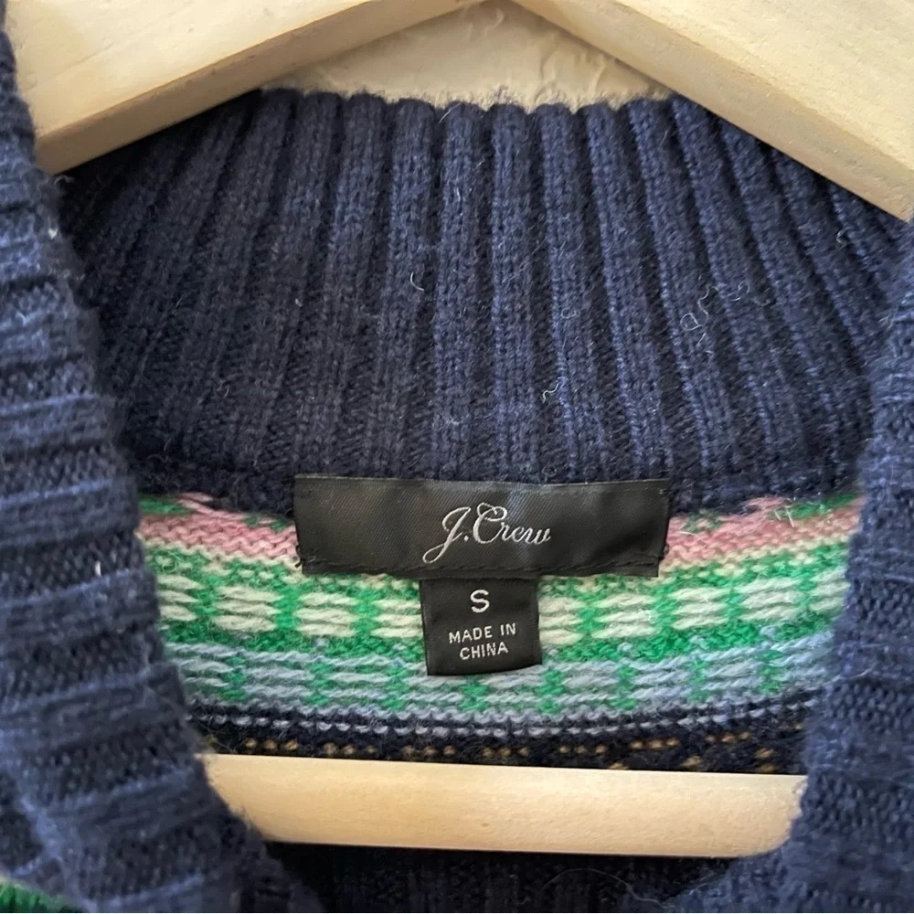 J. Crew Sweater Fair Isle Lambswool Mock Neck Knit Ribbed Pullover Holiday Small